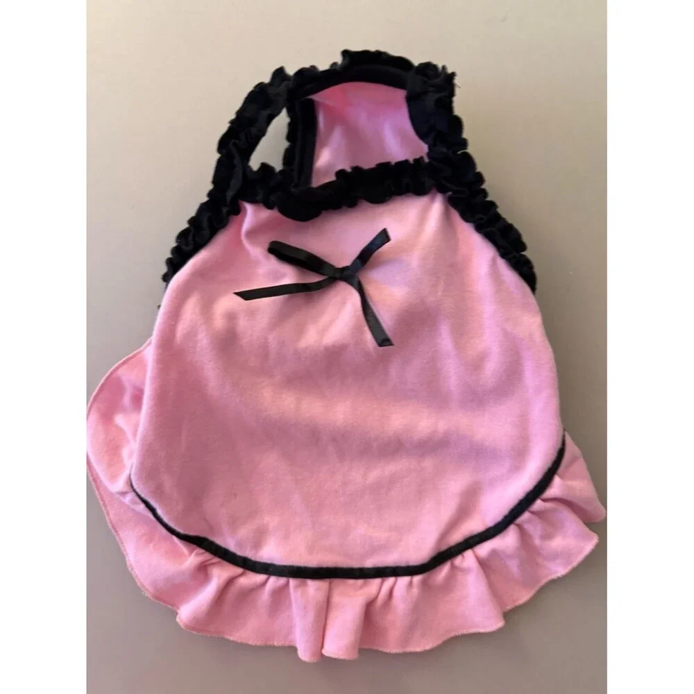 Pink Ruffles and Ribbons Dog Dress with Black Trim